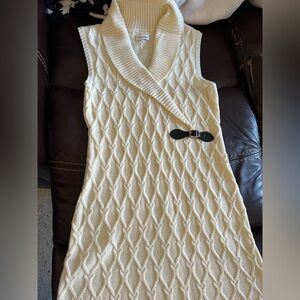 Calvin Klein Cream Cowl Neck Sweater Dress with Black Buckle